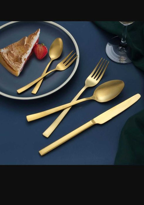Set de tacâmuri de 60 de piese pentru 12, oțel inoxidabil auriu mat - Furculițe, linguri și cuțite