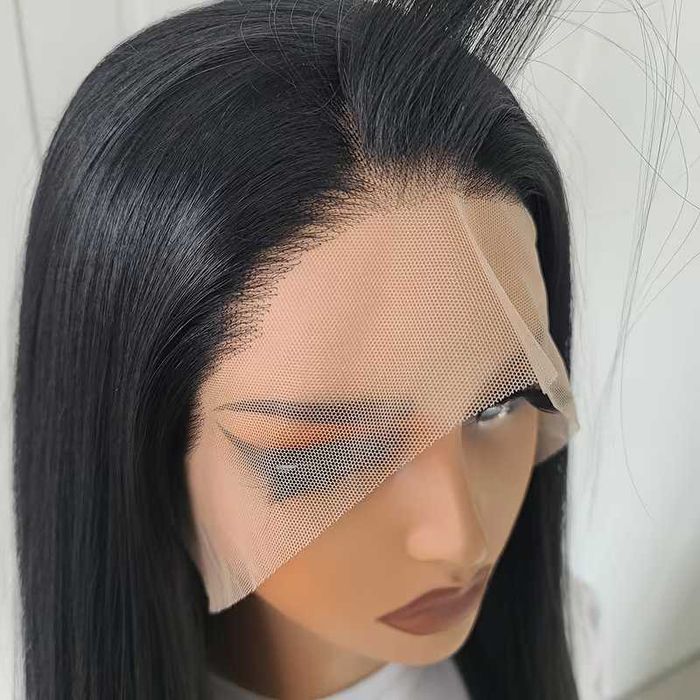 70 см Черна права перука с дантелена зона 13x4 Lace Front