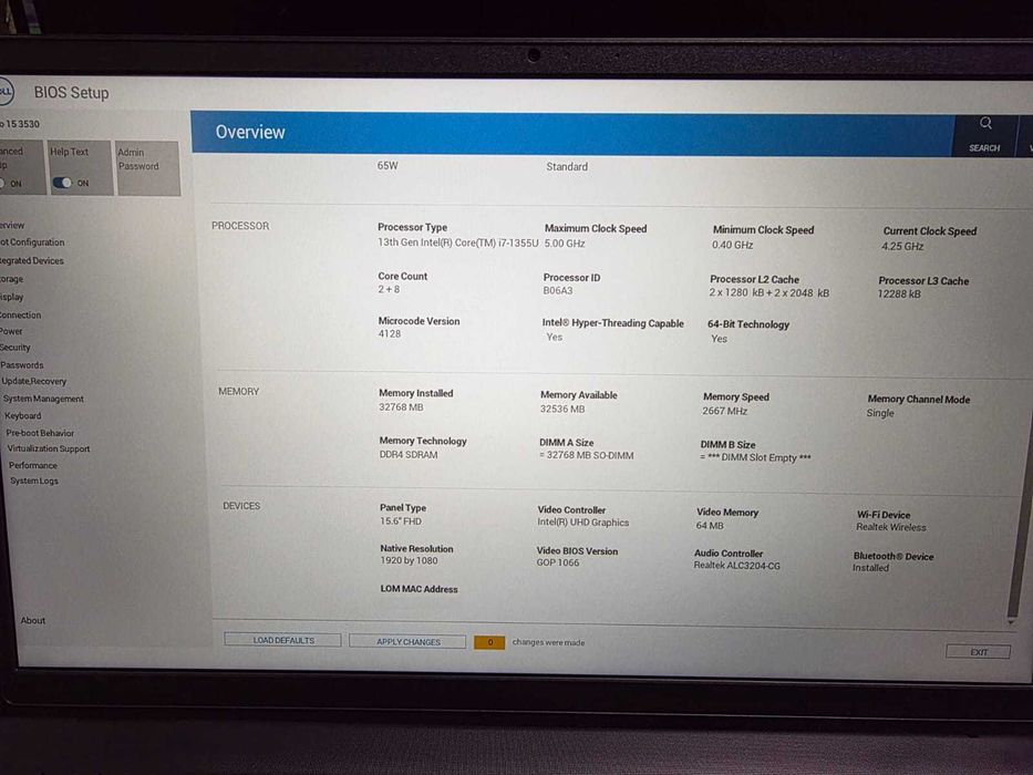 Laptop OFFICE 15" Dell INTEL i7-1355U, 32Gb DDR4, SSD 512Gb, iGPU UHD