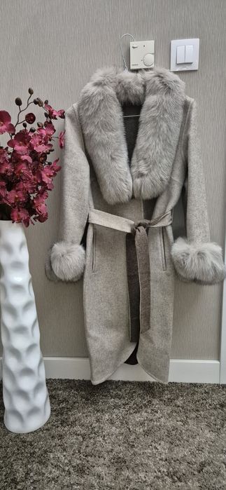 Палто алпака с естествен косъм от лисица