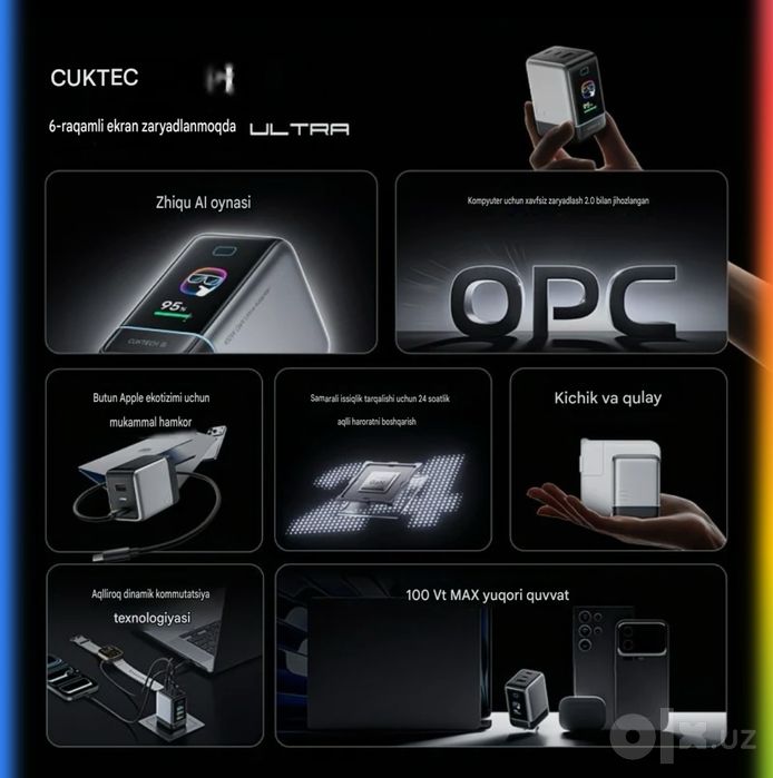 Cuktech 6 GaN Charger Ultra 100W Smart ekranli premium zaryadka