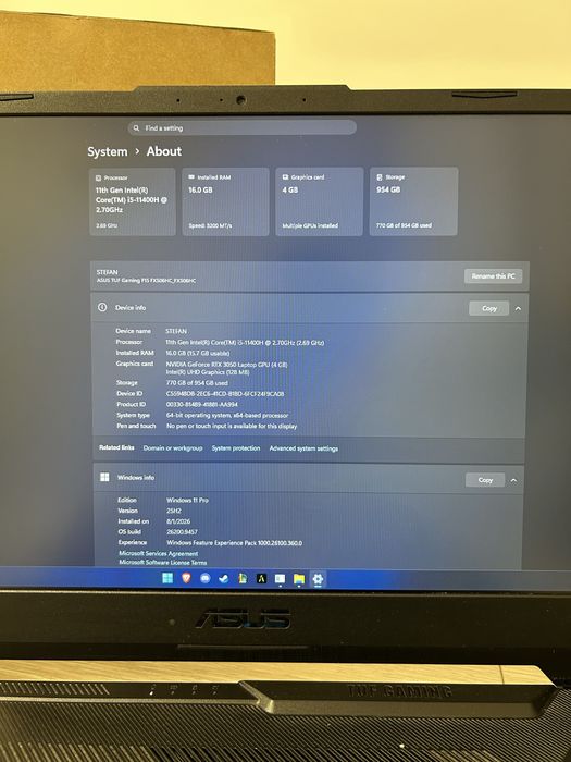 Laptop Gaming - Asus Tuf F15 - RTX 3050