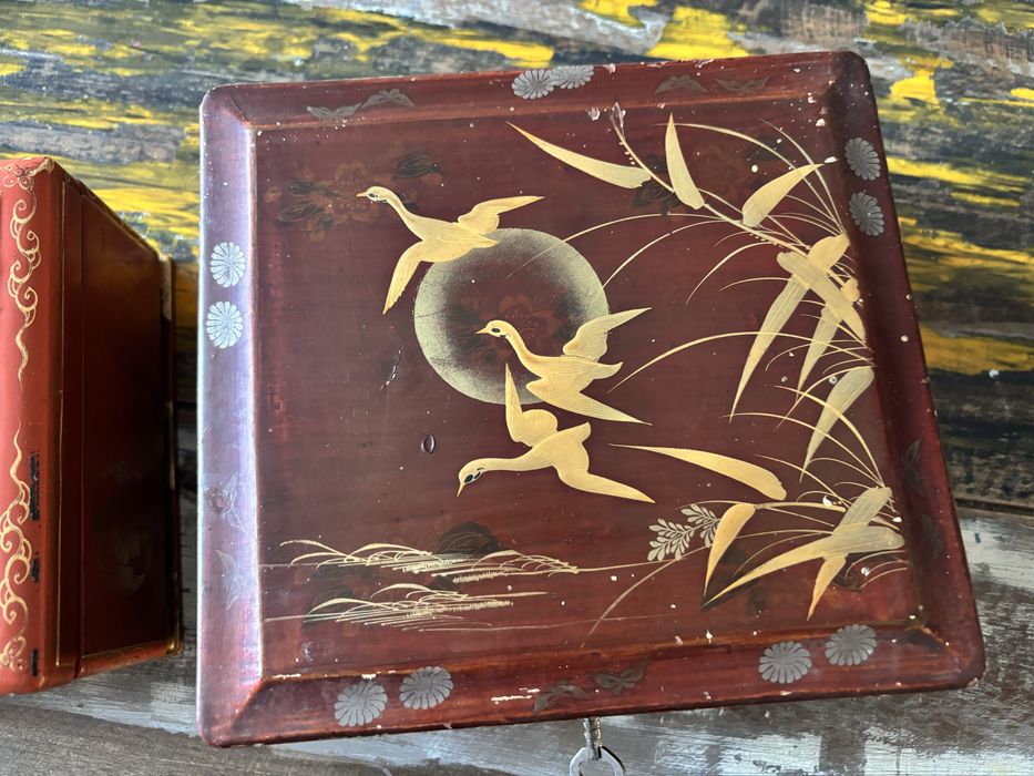 Две антикварни японски кутии за бижута-дърво,лак,Мейджи период