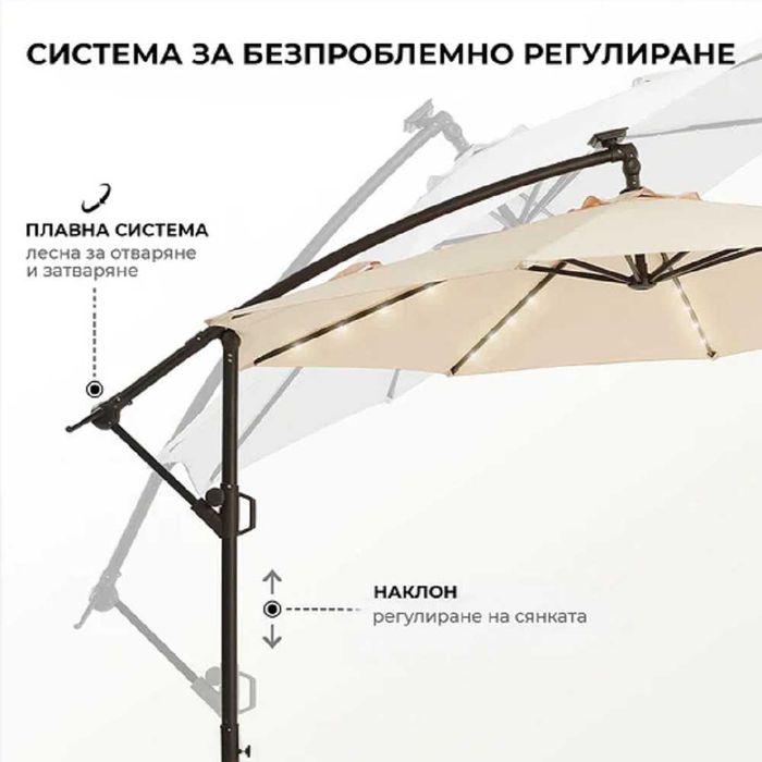 Градински Чадър 3 метра с UV защита + LED осветление