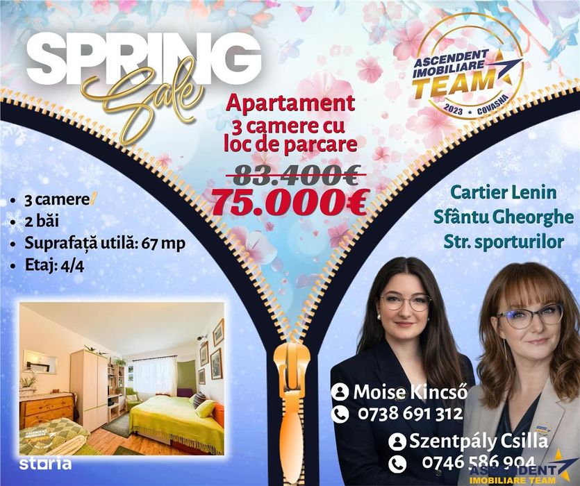 FILM&TUR 3D!! Apartament cu 3 camere luminos, loc parcare, zona Lenin,