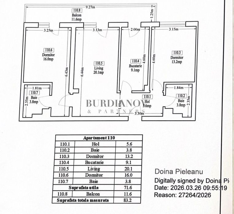 Apartament cu 3 camere - două băi - Etalon Lacul Morii - Vedere Lac