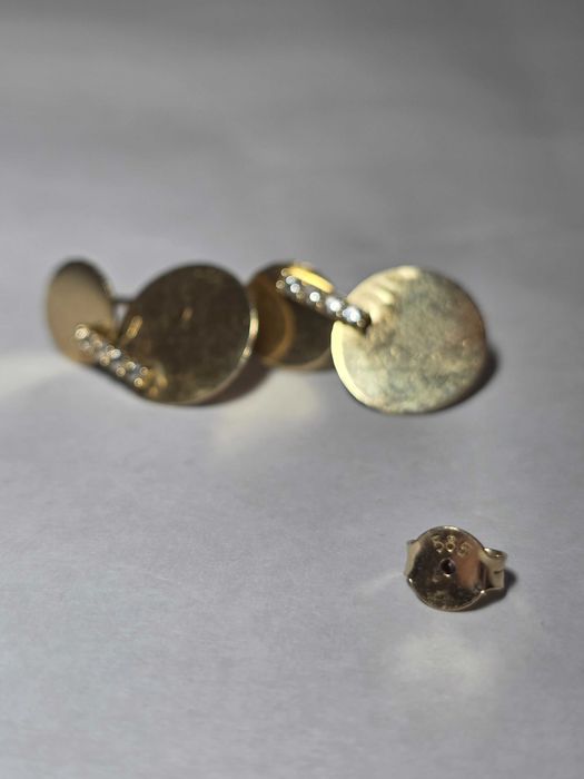 Cercei Dublu Disc din Aur 14K cu Zirconii Strălucitoare