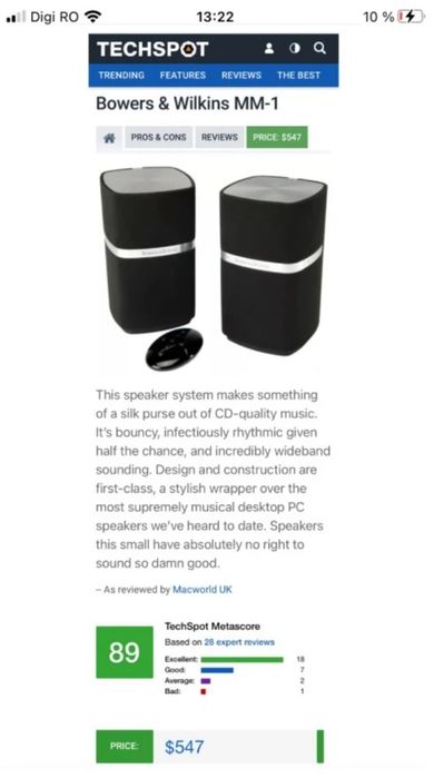 Bowers&Wilkins MM1 Boxe ACTIVE Audiophile cu Tweeter Nautilus PUTERE 4x18W-RMS Preț de MAGAZIN 547$