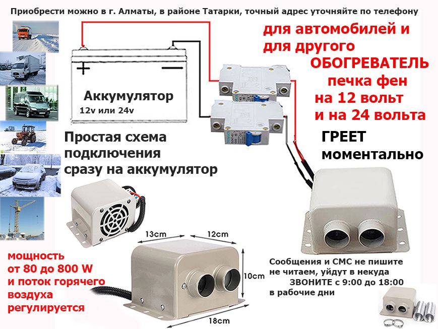 Автомобильный обогреватель-фен дополнительная АВТО-ПЕЧКА в 12/24 вольт