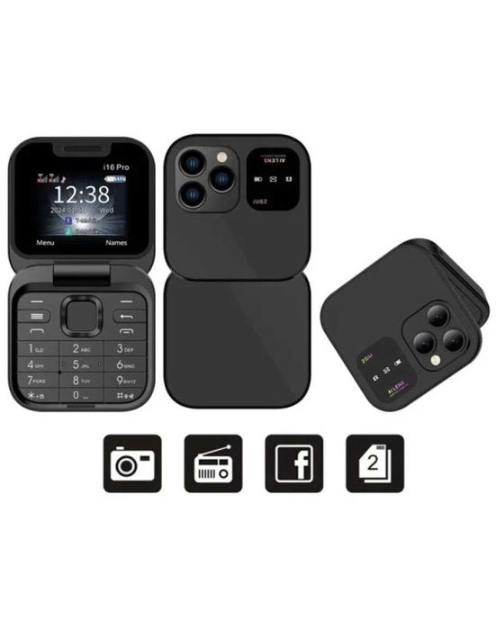 Мини телефон i16 Pro, две SIM карти, SD карта, FM, камера, LED