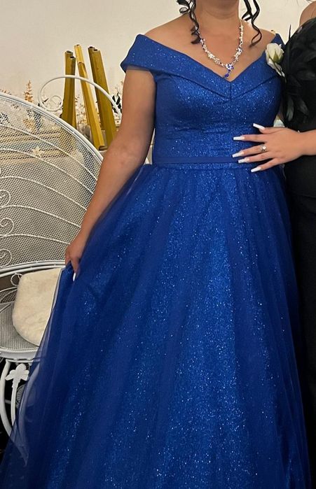 Rochie de nașa albastra cu sclipici