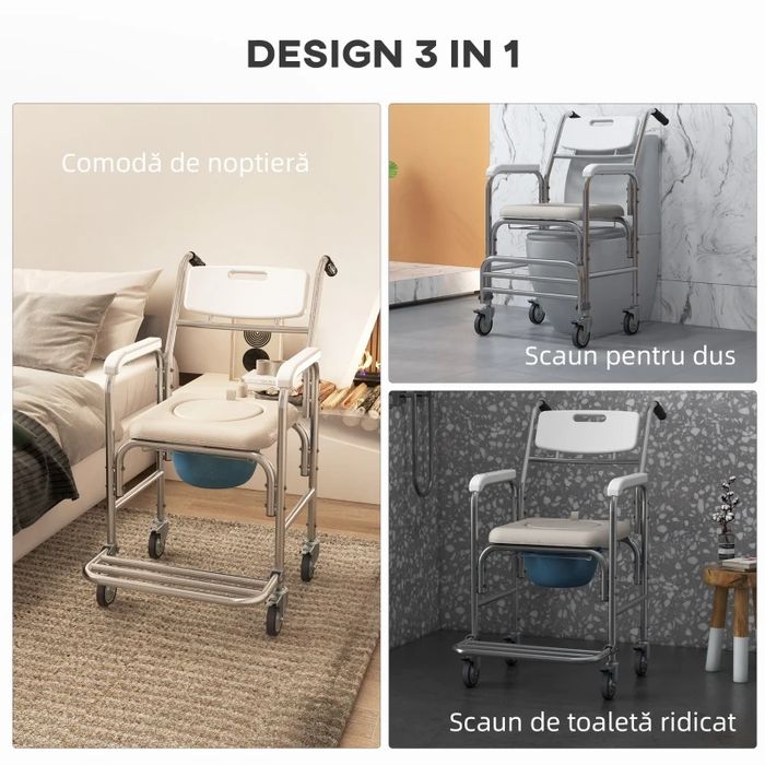 Scaun Cu Rotile – Impermeabil cu WC Detasabil pentru Batrani
