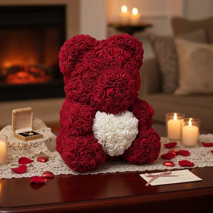 Луксозно Мече от Рози Rose Bear в Подаръчна опаковка