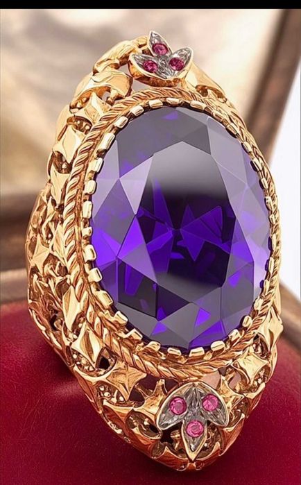 Inel Art Nouveau, aur 9k, argint- Ametist 15ct si Rubine