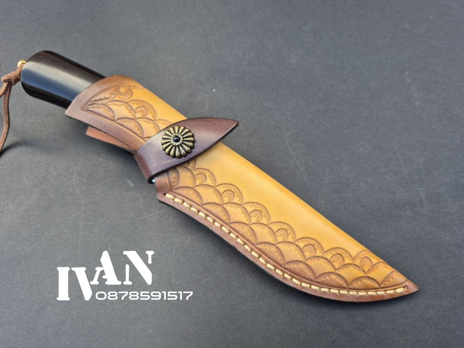 Японски ловен нож-дамаска стомана-VG10-кожена кания