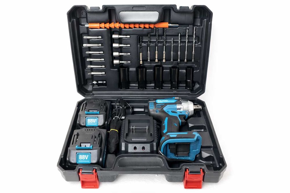 Kit cheie de impact 88V cu 2 baterii si accesorii complete