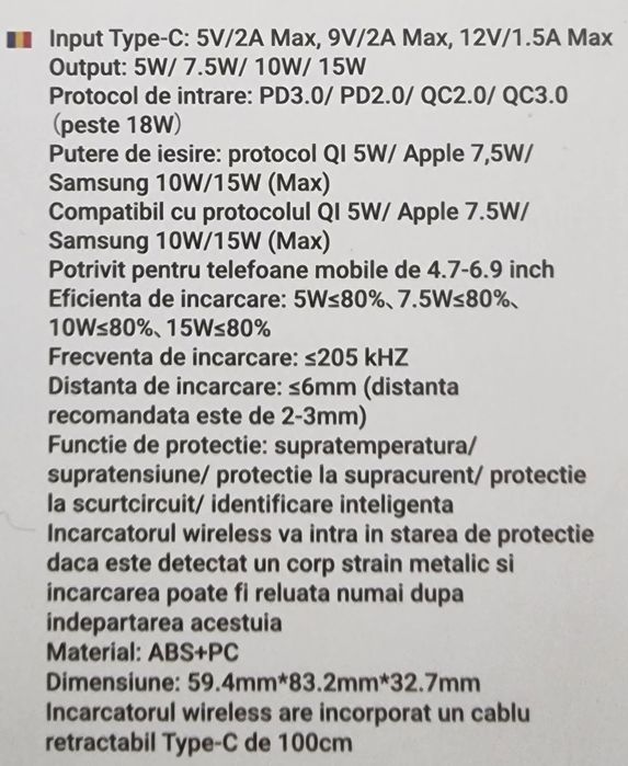 Suport telefon magnetic auto cu inccrcare wireless 15W