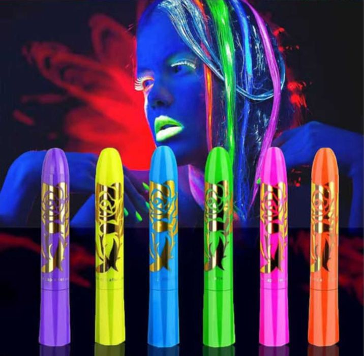Неоновые, светящиеся в Уф лампах, мягкие карандаши для тела