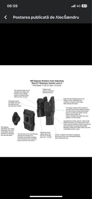 Toc pistol 360* + suport incarcator