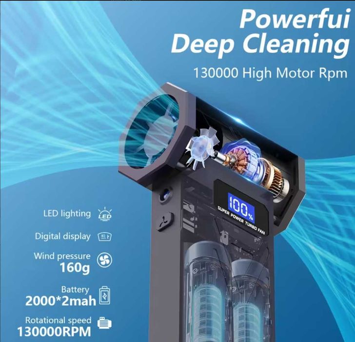 Мощен турбо вентилатор 130000 RPM с 5 накрайника