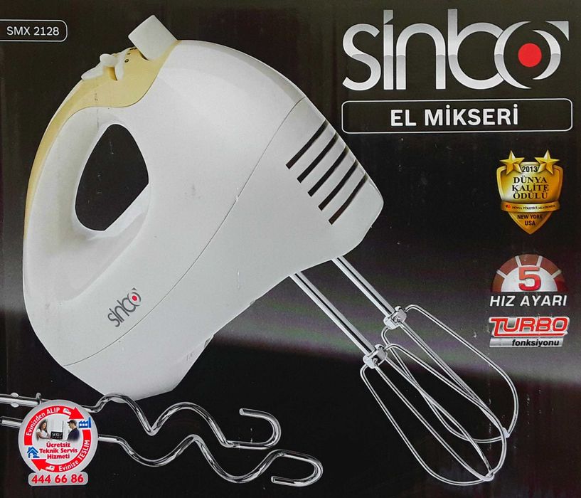 Mixer de mână SIMBO, ALB, 5Viteze, functie turbo,4 palete NOU - 60 Lei