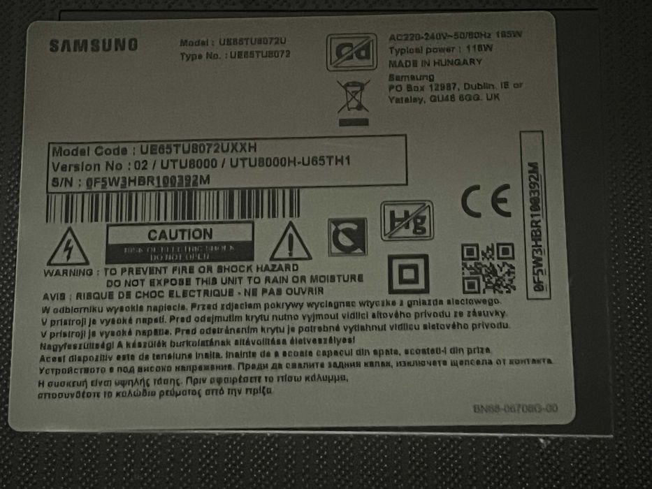 Samsung 65” UE65TU8072 – defect display, pentru piese