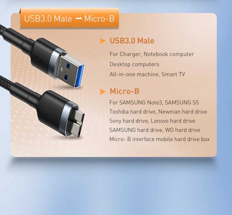 Baseus Cafule Cable USB3.0 Male TO USB3.0 TO Micro-B TO USB3.0 Female
