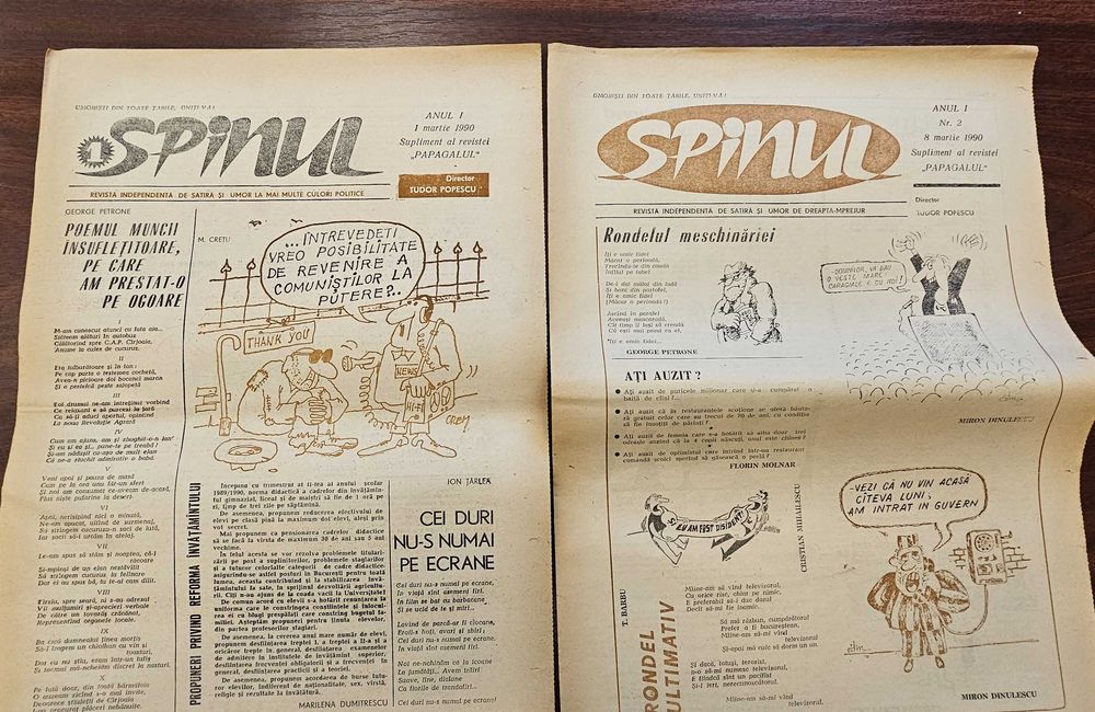 Lot 11 Reviste Satiră și Umor 1990 (Papagalul nr 1, Spinul nr 1, Fraierul Român)