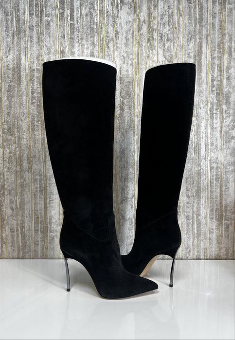 Cizme Casadei Blade High piele intoarsa negru