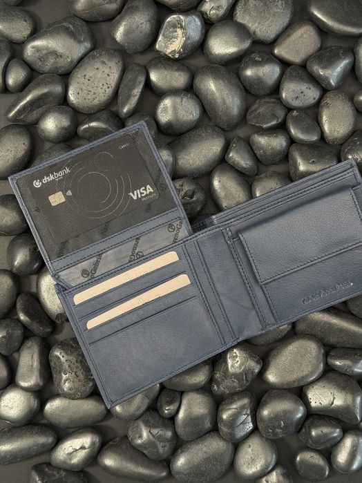 Мъжки портфейл Sergio Tacchini от естествена кожа – Син - Blue Navy