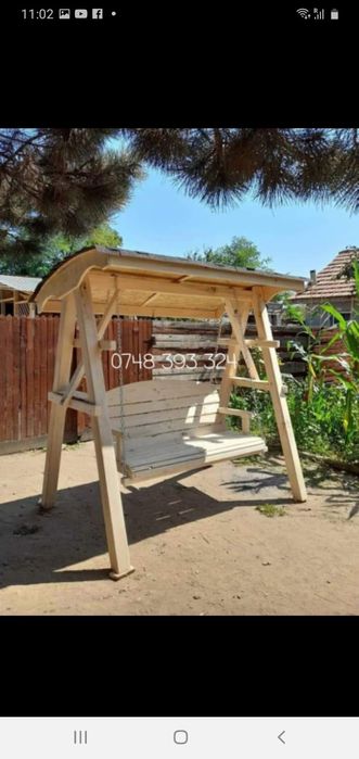 Balansoar leagan  lemn  rotund  rustic  pentru  copii  și adulți