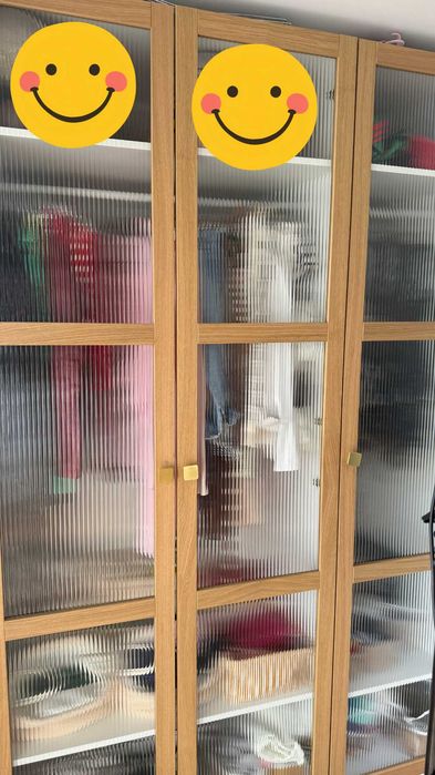 Dulap PAX / TONSTAD IKEA, 150x60x236 cm, alb cu uși din sticlă/furnir stejar
