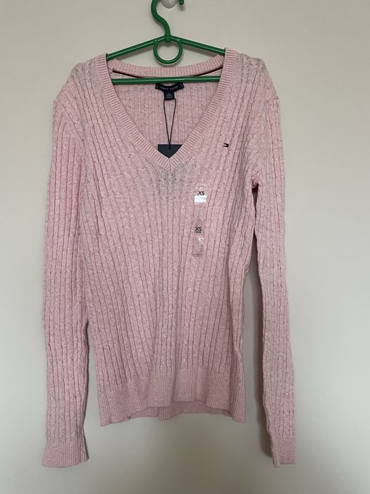 Pulover V neck pentru femei XS roz deschis slim fit  Tommy Hilfiger