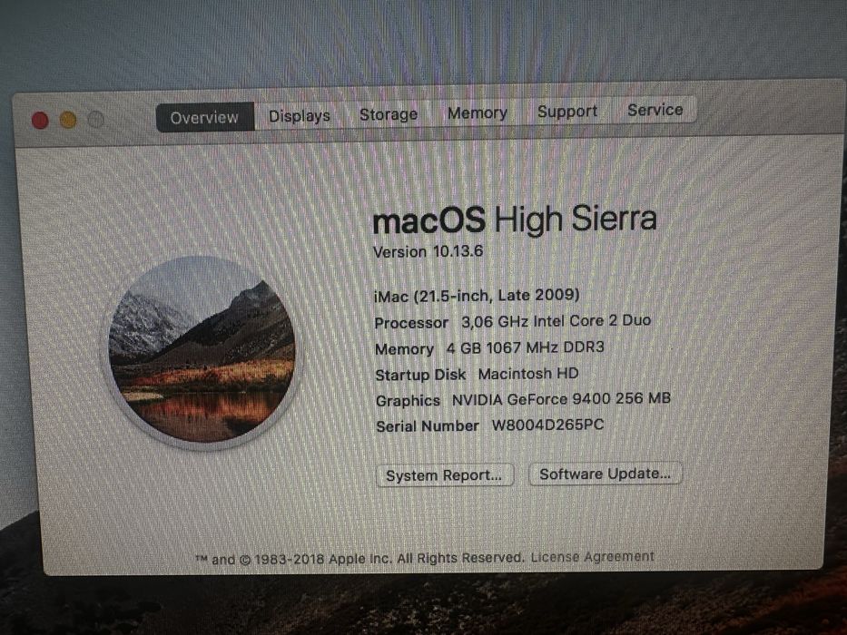 Imac 21.5” high siera os