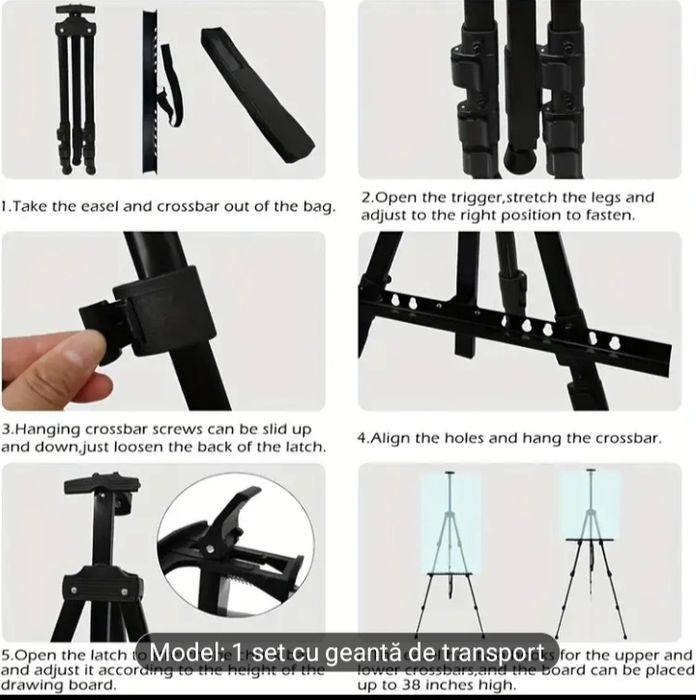 Șevalet din metal pliabil cu geantă de transport