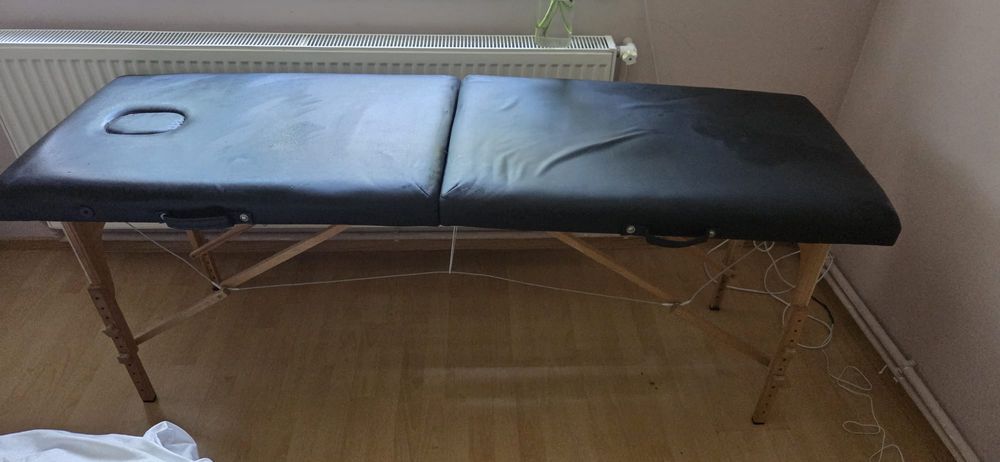 Pat cosmetica/masaj/gene, inaltime reglabila, lemn, piele ecologica