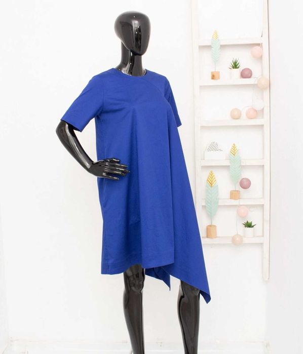 COS оригинална дамска рокля кралско синьо асиметрична 34 XS