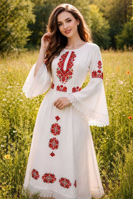 Рокля с бродирана шевица/бродерия