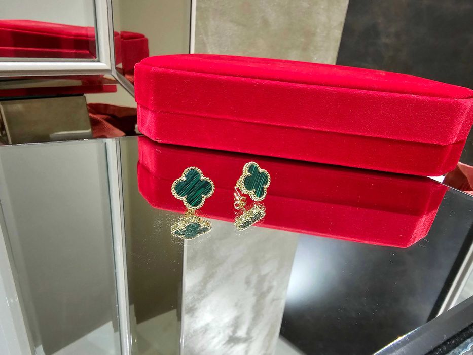 Van Cleef & Arpels VCA Gold Green Vintage Alhambra Clover Дамски Обеци