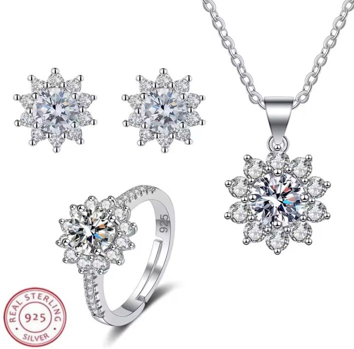 Set colier cu pandantiv+ cercei cu șurub și inel reglabil din argint s