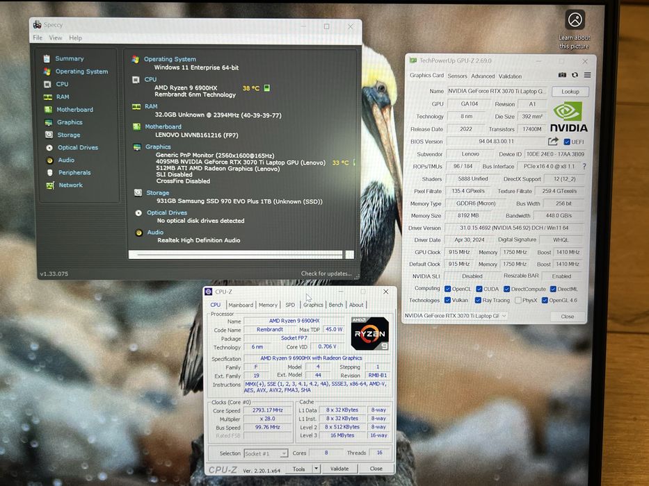 Laptop Gaming Lenovo Legion 5 Pro 16ARH7H AMD Ryzen 9 6900HX RTX 3070TI 32Gb ram DDR5 1Tb SSD Samsung 2k 165Hz
