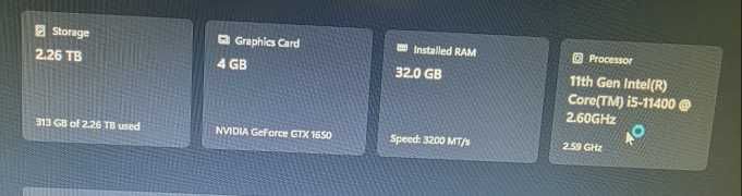 PC i5 - 32GB RAM DDR4, GTX 1650 4GB