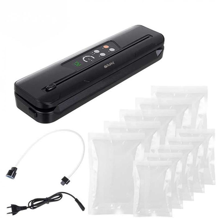 Уред за запечатване на храна с вграден нож и 10 броя вакуум торбички