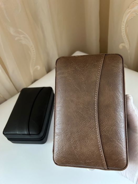 Преносим кожен хумидор за 4 пури от естествена кожа – черен / кафяв