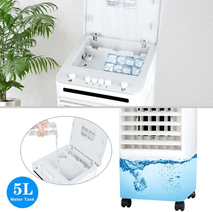 Racitor Aer Portabil SONBION 4 in 1 Ventilator Umidificator Purificator Rezervor 5L 3 Viteze Silentios 50dB Clima Mobila Casa Birou 4 Pastile Gheata