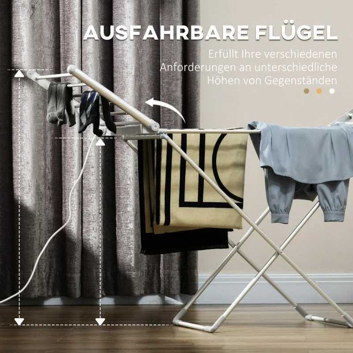 Homcom електрически сушилник за дрехи, сгъваем, 144x53x96 см