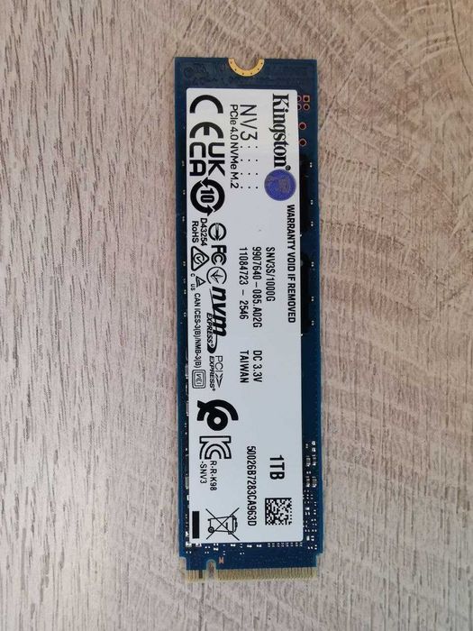 Абсолютно новый SSD Kingston NV3 1TB M.2 PCIe 4.0