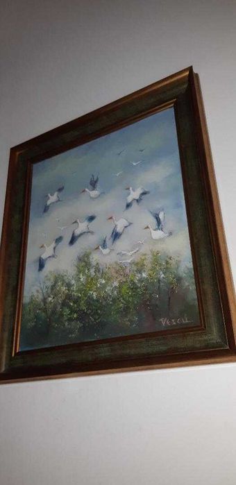 Picturi Teodor Vescu: Pescarusi in delta si Catedrala, oglinda insertii argintate