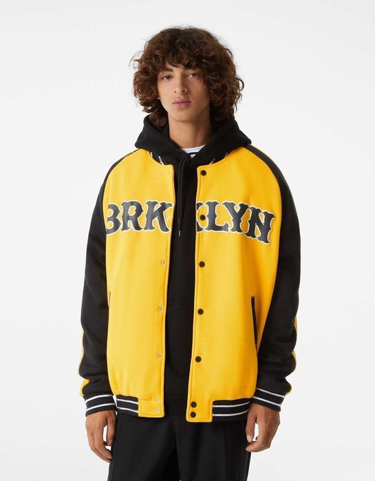 Мъжко яке тип бомбър Bershka, Жълто, XL