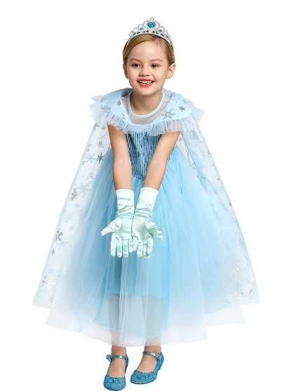 Rochita printesa Elsa cu trena si accesorii, marime 7-9 ani